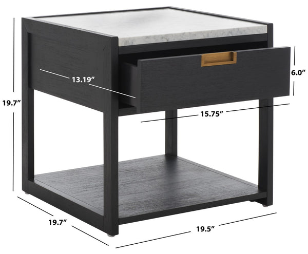 Safavieh ADELINE One-Drawer Nightstand with Marble Top and Antique Brass for Modern Bedroom Elegance Black SFV7202B