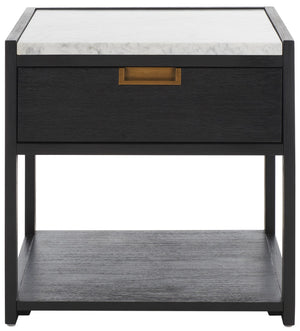 Safavieh ADELINE One-Drawer Nightstand with Marble Top and Antique Brass for Modern Bedroom Elegance Black SFV7202B