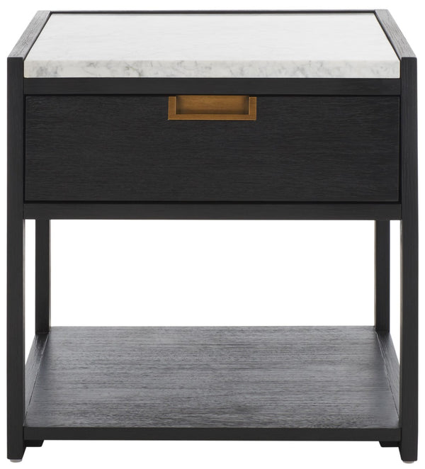 Safavieh ADELINE One-Drawer Nightstand with Marble Top and Antique Brass for Modern Bedroom Elegance Black SFV7202B