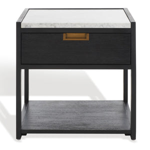 Safavieh ADELINE One-Drawer Nightstand with Marble Top and Antique Brass for Modern Bedroom Elegance Black SFV7202B