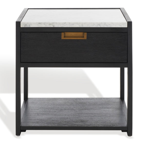 Safavieh ADELINE One-Drawer Nightstand with Marble Top and Antique Brass for Modern Bedroom Elegance Black SFV7202B