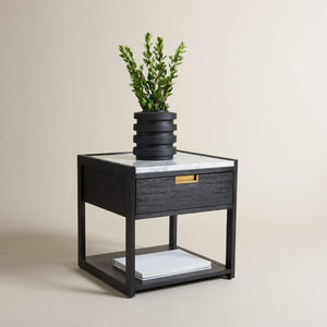 Safavieh ADELINE One-Drawer Nightstand with Marble Top and Antique Brass for Modern Bedroom Elegance Black SFV7202B