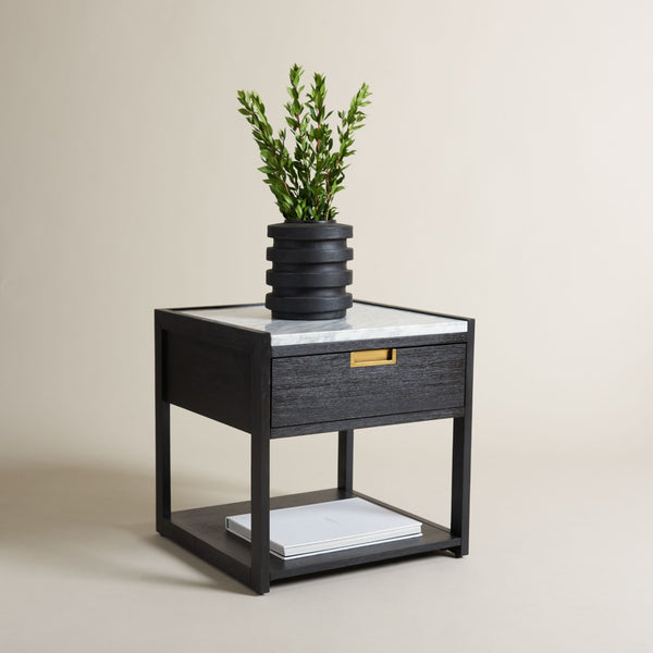 Safavieh ADELINE One-Drawer Nightstand with Marble Top and Antique Brass for Modern Bedroom Elegance Black SFV7202B