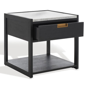 Safavieh ADELINE One-Drawer Nightstand with Marble Top and Antique Brass for Modern Bedroom Elegance Black SFV7202B