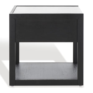 Safavieh ADELINE One-Drawer Nightstand with Marble Top and Antique Brass for Modern Bedroom Elegance Black SFV7202B