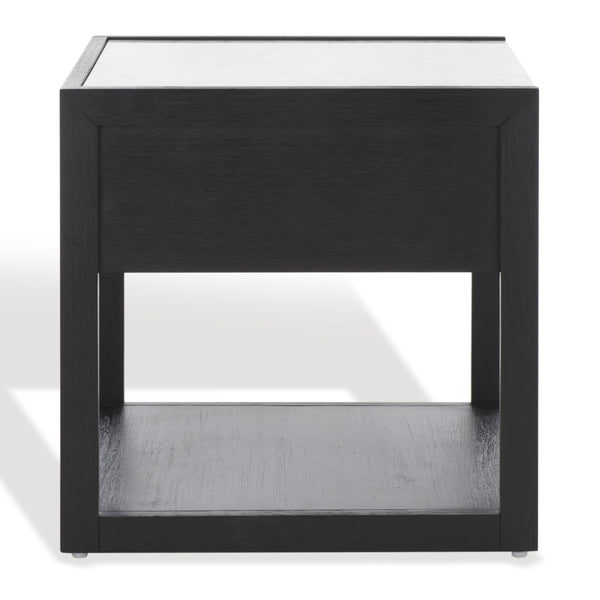 Safavieh ADELINE One-Drawer Nightstand with Marble Top and Antique Brass for Modern Bedroom Elegance Black SFV7202B