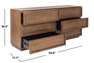 Safavieh ZEUS 6-Drawer Wood Dresser in Medium Oak - Modern Minimalism Meets Durable Craftsmanship for Storage SFV7204A
