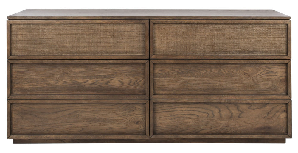 Safavieh ZEUS 6-Drawer Wood Dresser in Medium Oak - Modern Minimalism Meets Durable Craftsmanship for Storage SFV7204A