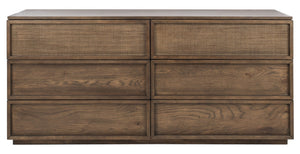 Safavieh ZEUS 6-Drawer Wood Dresser in Medium Oak - Modern Minimalism Meets Durable Craftsmanship for Storage SFV7204A