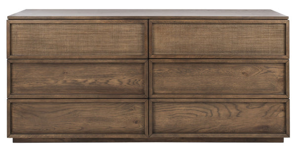 Safavieh ZEUS 6-Drawer Wood Dresser in Medium Oak - Modern Minimalism Meets Durable Craftsmanship for Storage SFV7204A