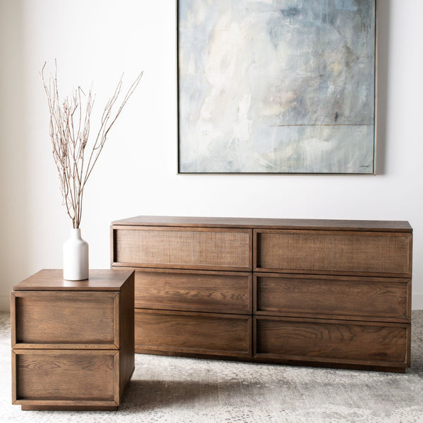 Safavieh ZEUS Two-Drawer Nightstand – Elegant Craftsmanship with Rustic Veneer for Modern Bedroom Style Medium Oak SFV7205A