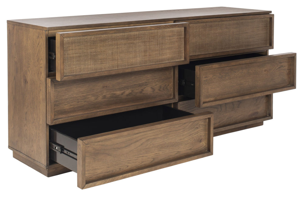 Safavieh ZEUS 6-Drawer Wood Dresser in Medium Oak - Modern Minimalism Meets Durable Craftsmanship for Storage SFV7204A