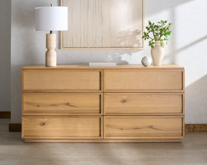 Zeus Six Drawer Wood Dresser With Framed Fronts — Contemporary Durable Storage, Spacious 63" Wide