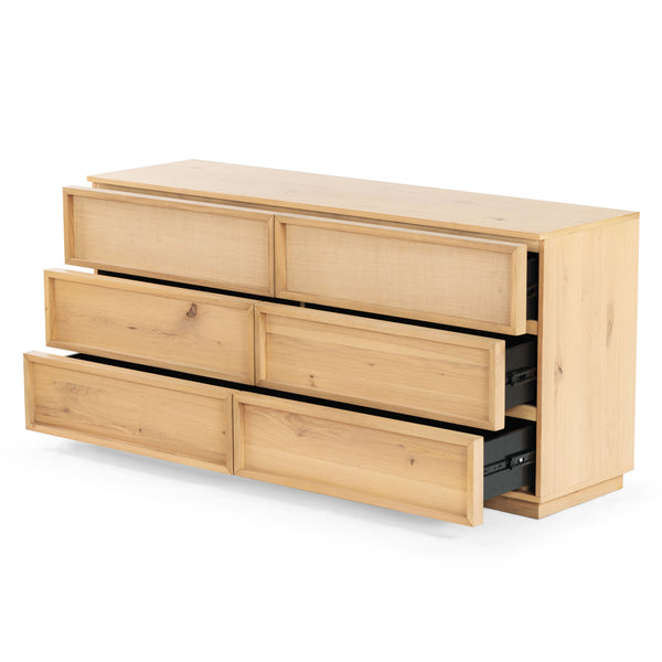 Zeus Six Drawer Wood Dresser With Framed Fronts — Contemporary Durable Storage, Spacious 63" Wide
