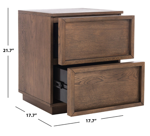 Safavieh ZEUS Two-Drawer Nightstand – Elegant Craftsmanship with Rustic Veneer for Modern Bedroom Style Medium Oak SFV7205A