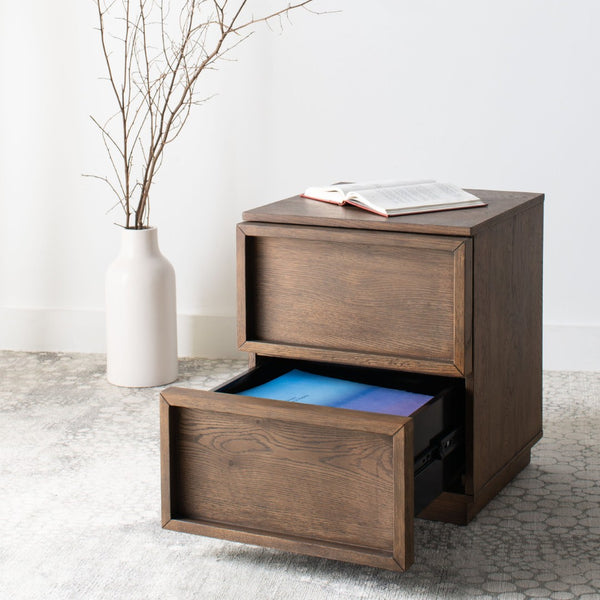 Safavieh ZEUS Two-Drawer Nightstand – Elegant Craftsmanship with Rustic Veneer for Modern Bedroom Style Medium Oak SFV7205A
