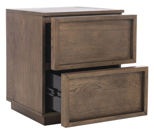 Safavieh ZEUS Two-Drawer Nightstand – Elegant Craftsmanship with Rustic Veneer for Modern Bedroom Style Medium Oak SFV7205A