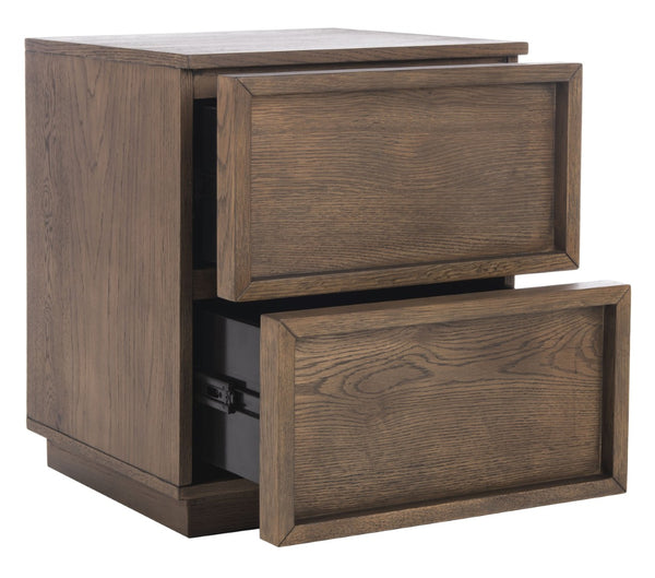 Safavieh ZEUS Two-Drawer Nightstand – Elegant Craftsmanship with Rustic Veneer for Modern Bedroom Style Medium Oak SFV7205A