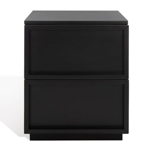 Safavieh ZEUS Two-Drawer Nightstand – Elegant Craftsmanship with Rustic Veneer for Modern Bedroom Style Black SFV7205C