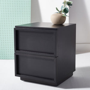 Safavieh ZEUS Two-Drawer Nightstand – Elegant Craftsmanship with Rustic Veneer for Modern Bedroom Style Black SFV7205C