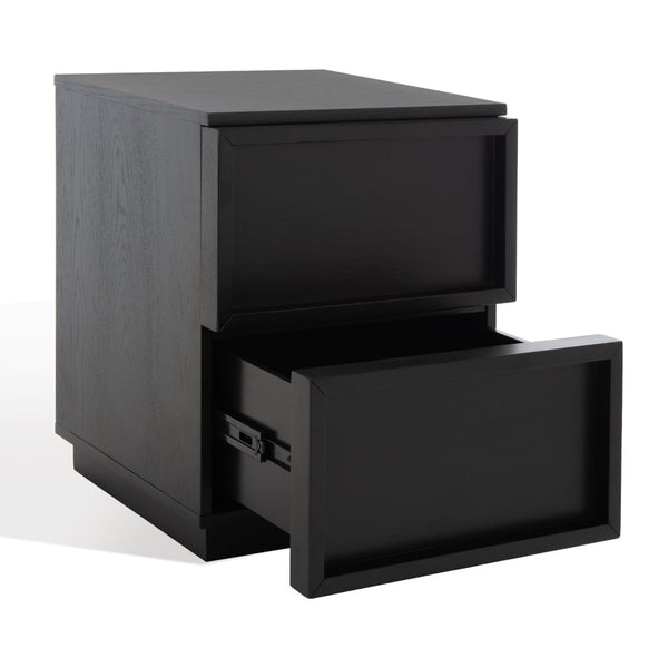 Safavieh ZEUS Two-Drawer Nightstand – Elegant Craftsmanship with Rustic Veneer for Modern Bedroom Style Black SFV7205C