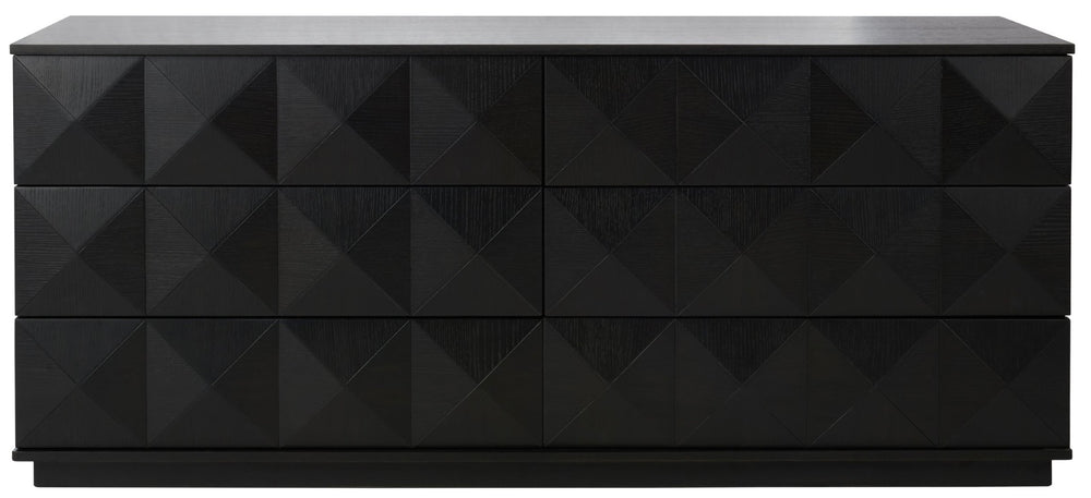Safavieh PATTY 6-Drawer Dresser - Sculptural Contemporary Design with Spacious Storage for Modern Bedrooms Black SFV7206A
