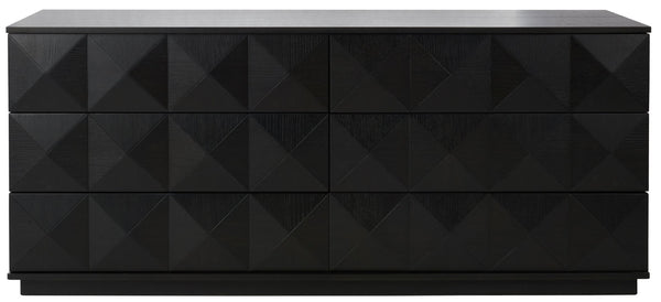Safavieh PATTY 6-Drawer Dresser - Sculptural Contemporary Design with Spacious Storage for Modern Bedrooms Black SFV7206A