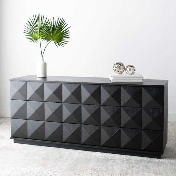Safavieh PATTY 6-Drawer Dresser - Sculptural Contemporary Design with Spacious Storage for Modern Bedrooms Black SFV7206A