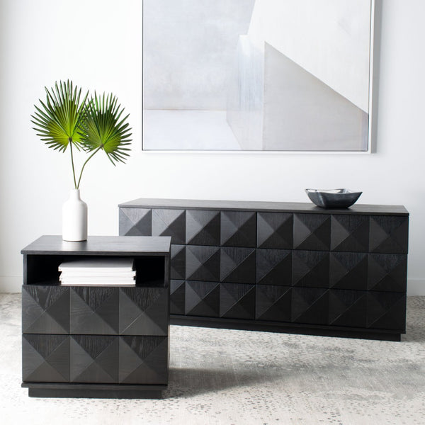 Safavieh PATTY 6-Drawer Dresser - Sculptural Contemporary Design with Spacious Storage for Modern Bedrooms Black SFV7206A