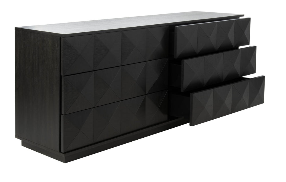 Safavieh PATTY 6-Drawer Dresser - Sculptural Contemporary Design with Spacious Storage for Modern Bedrooms Black SFV7206A