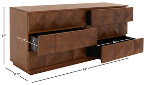 Safavieh PATTY 6-Drawer Dresser - Sculptural Contemporary Design with Spacious Storage for Modern Bedrooms Walnut SFV7206B