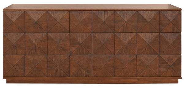 Safavieh PATTY 6-Drawer Dresser - Sculptural Contemporary Design with Spacious Storage for Modern Bedrooms Walnut SFV7206B