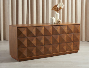Safavieh PATTY 6-Drawer Dresser - Sculptural Contemporary Design with Spacious Storage for Modern Bedrooms Walnut SFV7206B
