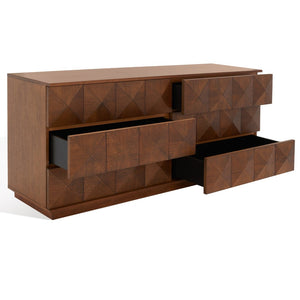 Safavieh PATTY 6-Drawer Dresser - Sculptural Contemporary Design with Spacious Storage for Modern Bedrooms Walnut SFV7206B