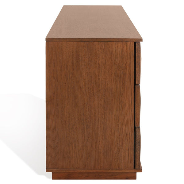 Safavieh PATTY 6-Drawer Dresser - Sculptural Contemporary Design with Spacious Storage for Modern Bedrooms Walnut SFV7206B