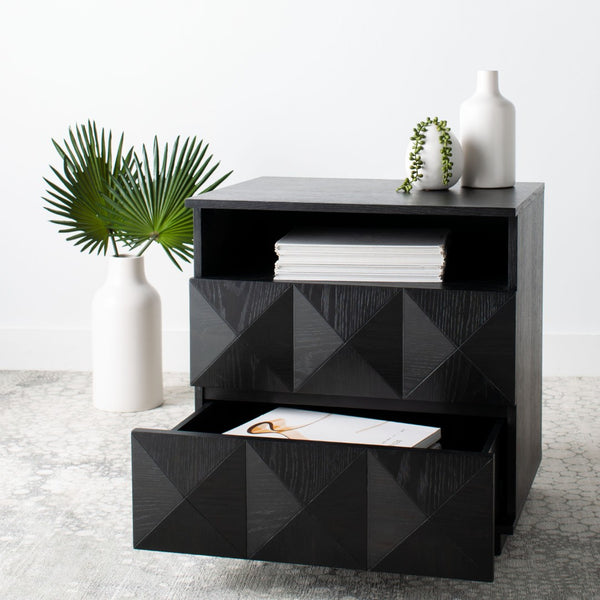 Safavieh PATTY 2 Drawer Nightstand for Smart Storage with Natural Wood Finish and Modern Design Appeal Black SFV7207A