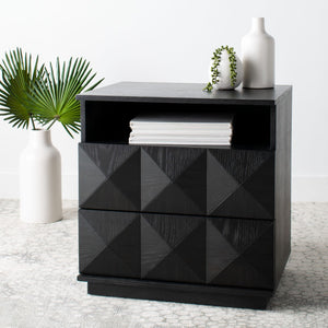 Safavieh PATTY 2 Drawer Nightstand for Smart Storage with Natural Wood Finish and Modern Design Appeal Black SFV7207A