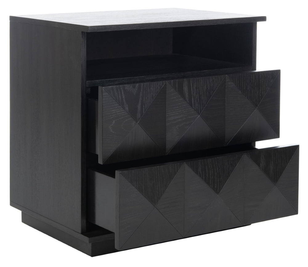 Safavieh PATTY 2 Drawer Nightstand for Smart Storage with Natural Wood Finish and Modern Design Appeal Black SFV7207A