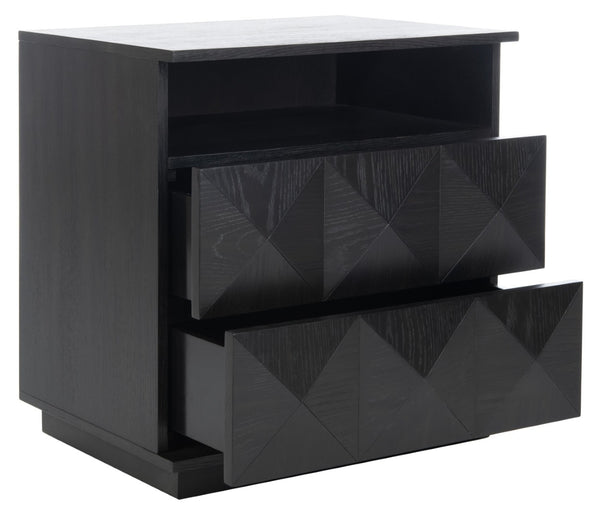Safavieh PATTY 2 Drawer Nightstand for Smart Storage with Natural Wood Finish and Modern Design Appeal Black SFV7207A