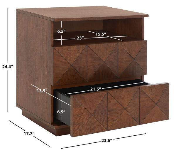 Safavieh PATTY 2 Drawer Nightstand for Smart Storage with Natural Wood Finish and Modern Design Appeal Walnut SFV7207B