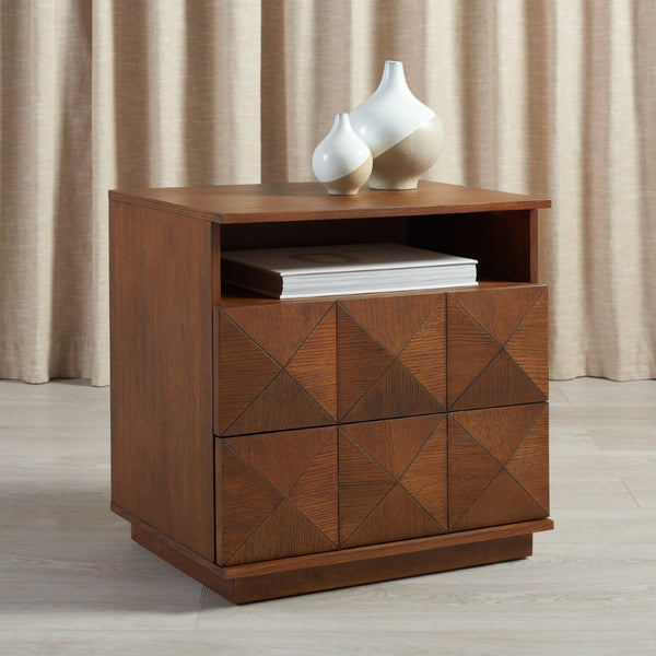 Safavieh PATTY 2 Drawer Nightstand for Smart Storage with Natural Wood Finish and Modern Design Appeal Walnut SFV7207B