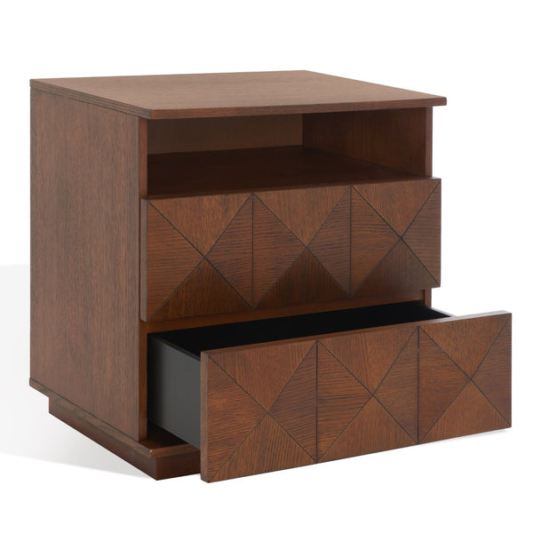 Safavieh PATTY 2 Drawer Nightstand for Smart Storage with Natural Wood Finish and Modern Design Appeal Walnut SFV7207B