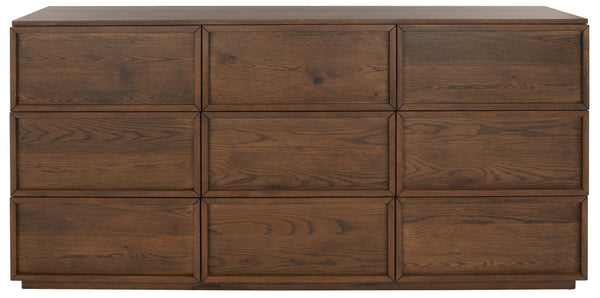 Safavieh ZEUS Nine-Drawer Dresser - Timeless Acacia-Inspired Design for Organized Bedroom Elegance Medium Oak SFV7224A