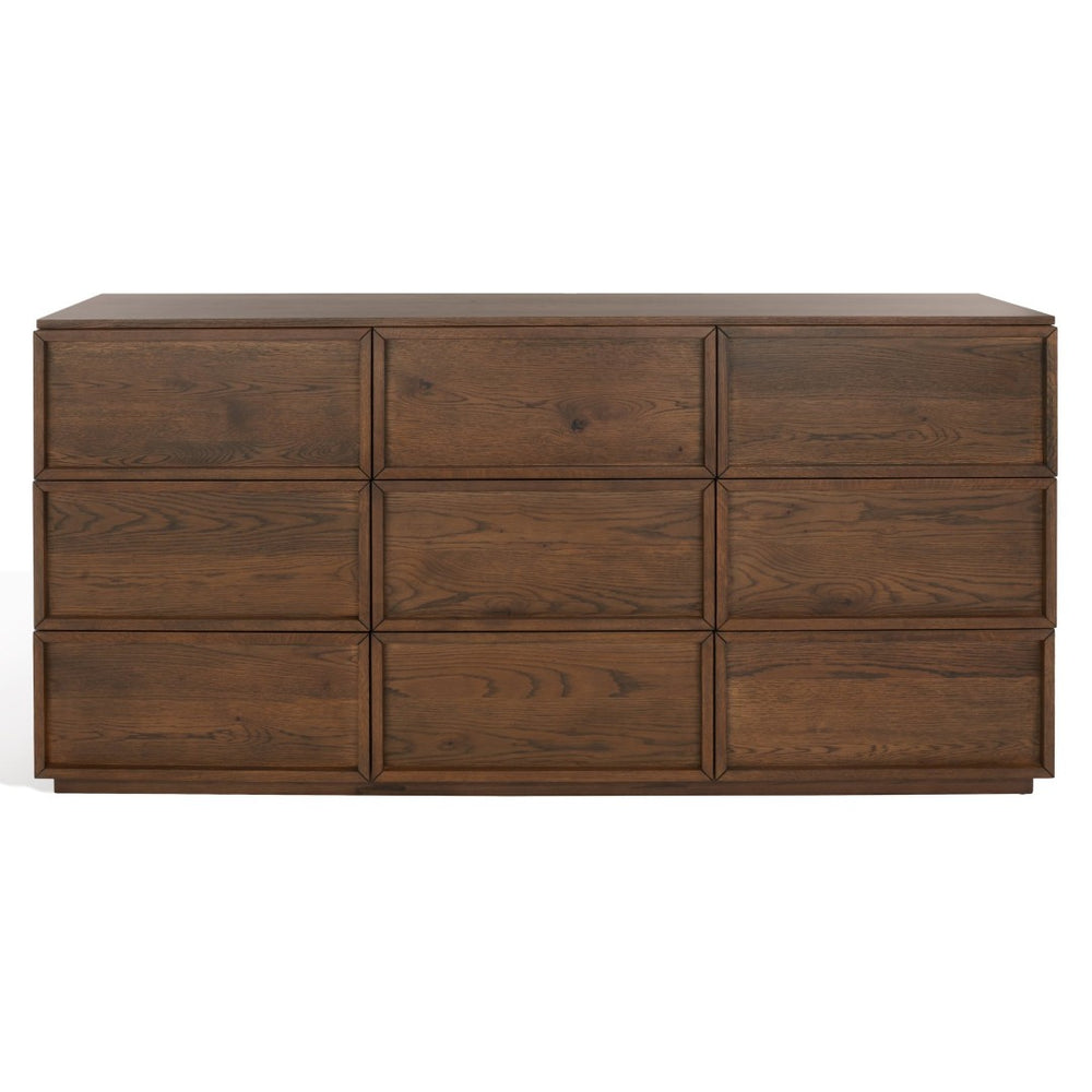 Safavieh ZEUS Nine-Drawer Dresser - Timeless Acacia-Inspired Design for Organized Bedroom Elegance Medium Oak SFV7224A