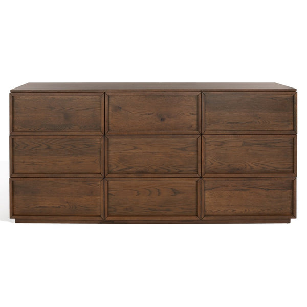 Safavieh ZEUS Nine-Drawer Dresser - Timeless Acacia-Inspired Design for Organized Bedroom Elegance Medium Oak SFV7224A