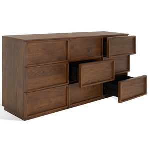 Safavieh ZEUS Nine-Drawer Dresser - Timeless Acacia-Inspired Design for Organized Bedroom Elegance Medium Oak SFV7224A