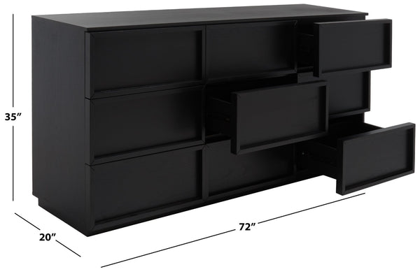 Safavieh ZEUS Nine-Drawer Dresser - Timeless Acacia-Inspired Design for Organized Bedroom Elegance Black SFV7224B