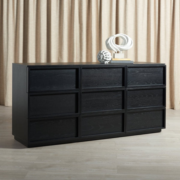 Safavieh ZEUS Nine-Drawer Dresser - Timeless Acacia-Inspired Design for Organized Bedroom Elegance Black SFV7224B