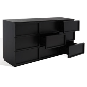 Safavieh ZEUS Nine-Drawer Dresser - Timeless Acacia-Inspired Design for Organized Bedroom Elegance Black SFV7224B