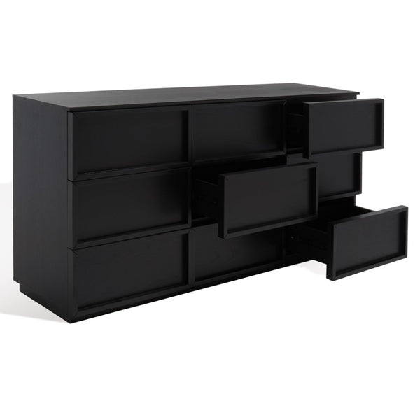 Safavieh ZEUS Nine-Drawer Dresser - Timeless Acacia-Inspired Design for Organized Bedroom Elegance Black SFV7224B
